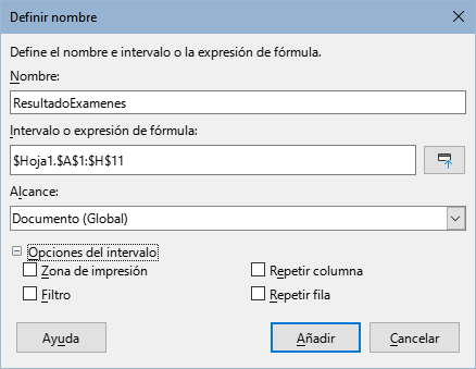 Diálogo Definir nombre