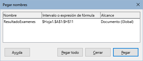 Diálogo Pegar nombres.