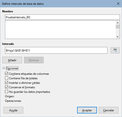 Diálogo Definir intervalo de base de datos