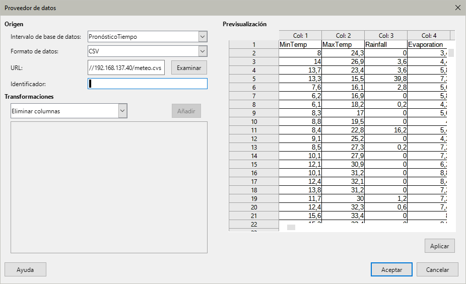 Data provider dialog