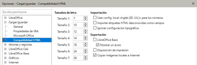 Opciones de compatibilidad HTML
