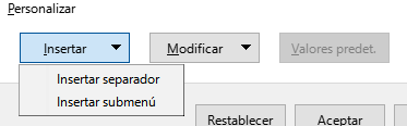 Diálogo Personalizar, página Menús, lista desplegable Insertar.
