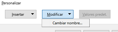Diálogo Personalizar, página Menús, lista desplegable Modificar.
