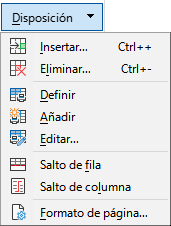 Menú de la pestaña Disposición.