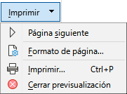 Menú en la pestaña Imprimir.