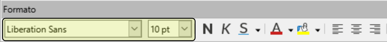 Nombre y tamaño del tipo de letra en la barra Formato