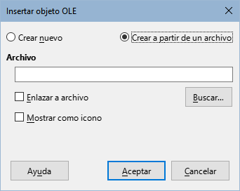 Insertar objeto OLE a partir de un archivo.