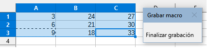 Celdas del intervalo A1:C3 multiplicadas por 3