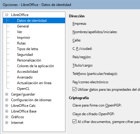 Opciones de LibreOffice