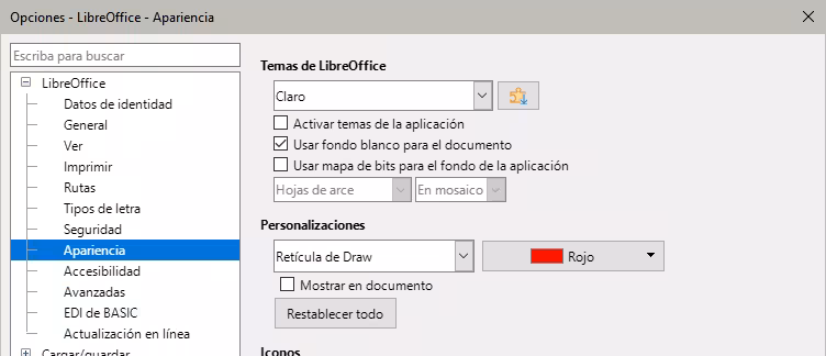 Colores de la aplicación LibreOffice