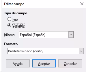 Diálogo Editar campo