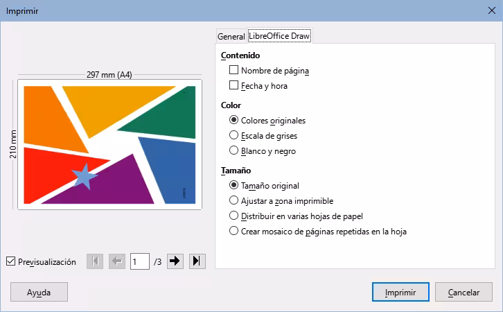 Diálogo Imprimir, página LibreOffice Draw (Windows/Linux)