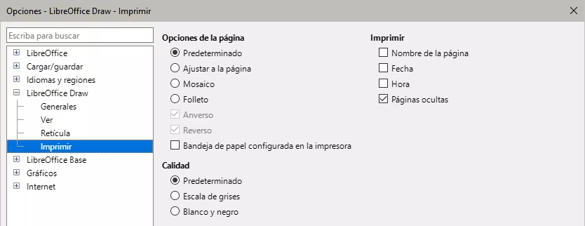 Opciones de LibreOffice Draw, Imprimir