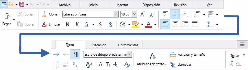 Pestaña Texto