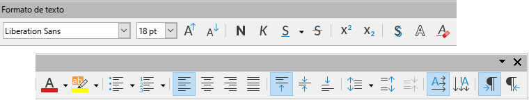 Barra de herramientas Formato de texto