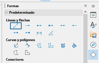 Sección Líneas y flechas en la página Formas de la barra lateral.