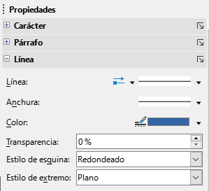 Sección Línea en el panel Propiedades en la barra lateral