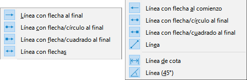 Botones de la paleta de herramientas Líneas y flechas