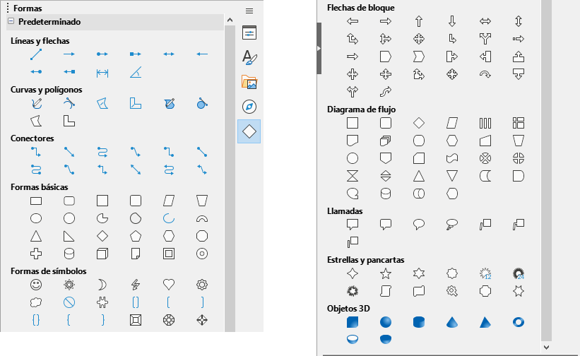 Panel Formas en la barra lateral.