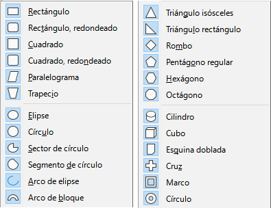 Botones de la paleta de herramientas Formas básicas