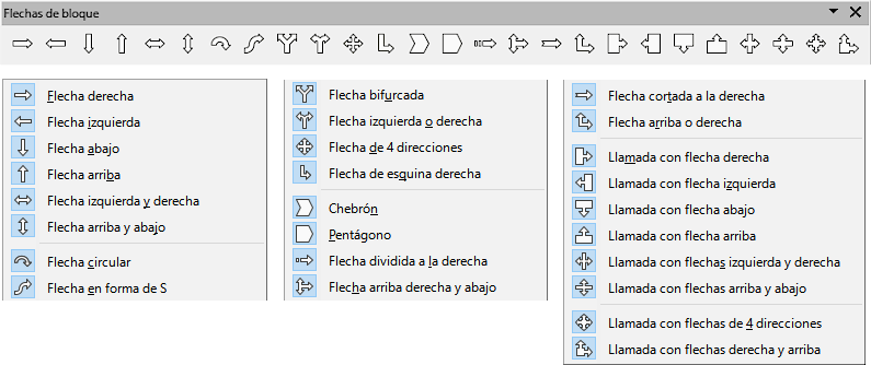 Paleta de herramientas Flechas de bloque