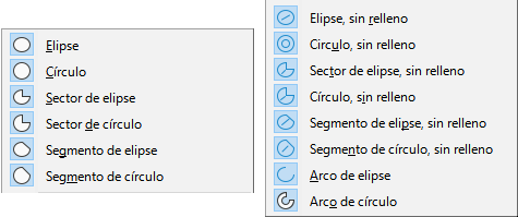 Botones de la barra de herramientas Círculos y óvalos heredados