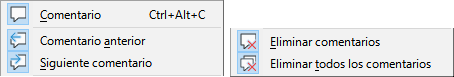 Botones de la barra de herramientas Comentarios