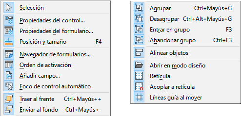 Botones de la barra de herramientas Diseño de formulario