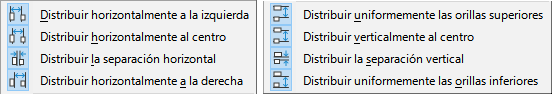 Botones de la barra de herramientas Distribuir selección