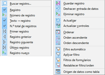 Botones de la barra de herramientas Navegación de formularios