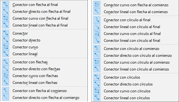 Botones de la paleta de Conectores