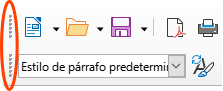Tiradores  de las barras de herramientas