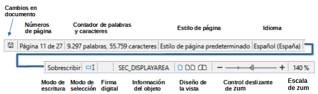 Barra de estado de Writer