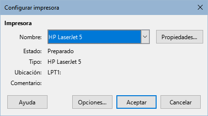 Diálogo Configurar impresora