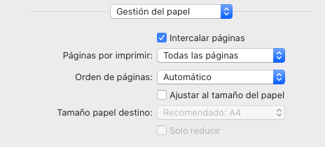 Panel Gestión del papel (macOS)
