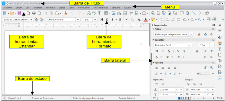 Espacio de trabajo de Writer