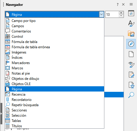 Lista de objetos en el Navegador