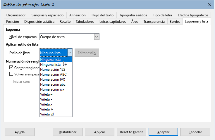 Asignar un estilo de lista a un estilo de párrafo