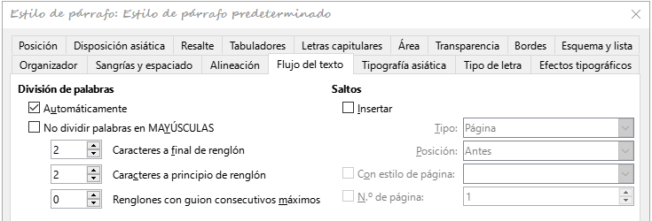 División de palabras automática en un estilo de párrafo