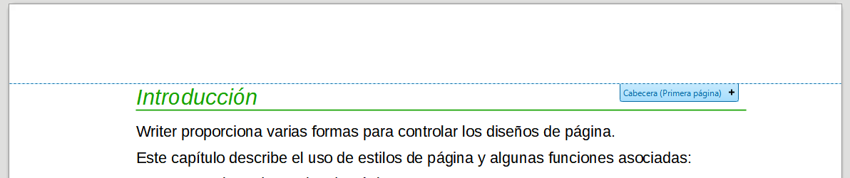 Marcador de cabecera en la parte superior del área de texto