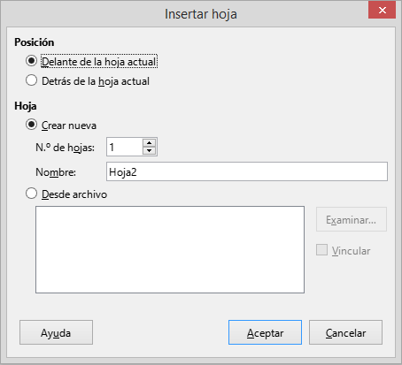 Diálogo Insertar hoja