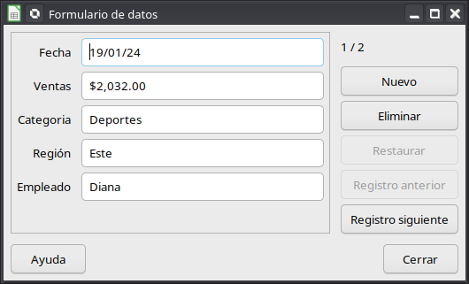 Diálogo Formulario de datos