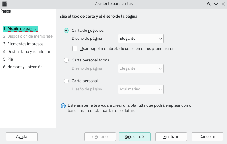 Diálogo Asistente para cartas