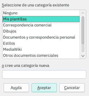 Diálogo Seleccionar categoría