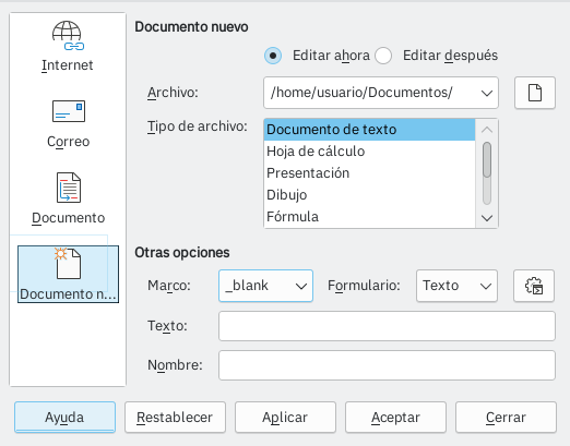 Diálogo Hiperenlace, Documento nuevo