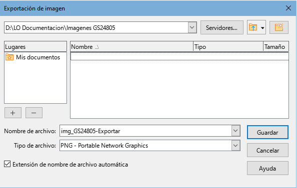 Diálogo Exportación de imagen