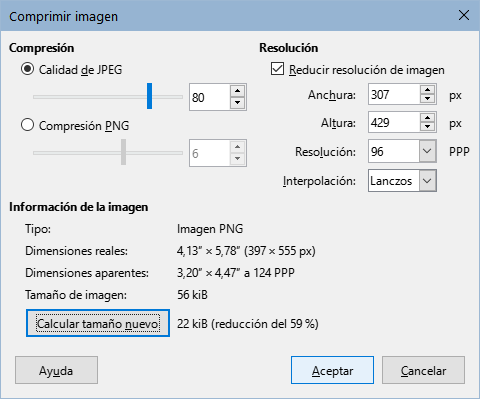 Diálogo Comprimir imagen