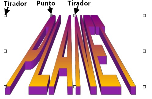 Tiradores y punto de distorsión en un objeto Fontwork