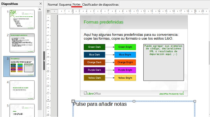 Vista de notas en el Área de trabajo