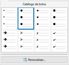 Opciones de bolos para listas